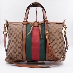 Authentic Gucci Monogram Web Rania Top Handle Bag